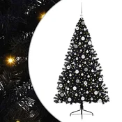 Vidaxl Umjetna preddekorirana božićna jelka Črna 180 cm PVC