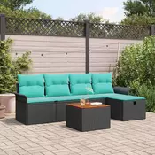 vidaXL vidaXL Vrtna sedežna garnitura z blazino 6 pcs Črna poli ratan, (5000153557)