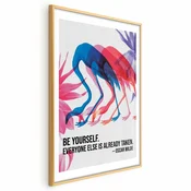 shumee Plakat - Barvita ponovitev - tri silhuete flamingov in navdihujoč citat