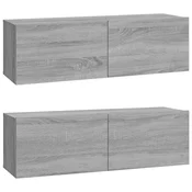Vidaxl Stenska TV omarica 2 kosa siva sonoma 100x30x30 cm inž. les