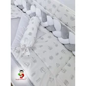 Bubamara037 Pletenica za krevetac, Trostruka, 300cm, Sivo-bela