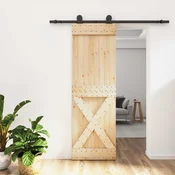 vidaXL Drsna vrata Naravna in črna 70 x 210 cm Masiven borov les