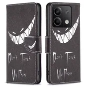 GS Ovitek za Xiaomi Redmi Note 13 5G, denarnica, ne dotikaj se mojega telefona, črne barve