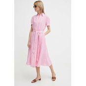 Lanena obleka Polo Ralph Lauren roza barva, 211935154