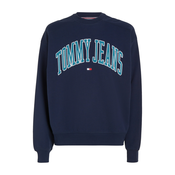 Pamučna dukserica Tommy Jeans za muškarce, boja: tamno plava, s tiskom, DM0DM18628