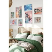WallXpert set od 8 manjih uramljenih slika Çgs-019, tropski pastelni motivi – palme, talasi, okean i morske zvezde, beli ram