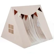 Costway Otroška igralna šotor 120x120x105 cm bež z pralno prešito podlogo in pisano zastavico