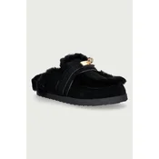 Nokwol copati ženski usnjeni Toby Black Suede Shearling
