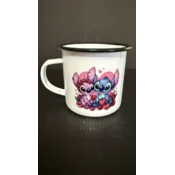 Emajliran lonček (350 ml) – ljubek par (roza & modri motiv) Stitch