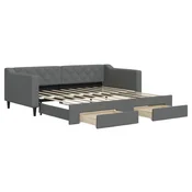 Vidaxl Izvlečna dnevna postelja s predali temno siva 90x190 cm blago