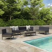 vidaXL 9-dijelna vrtna garnitura od poliratana s jastucima siva