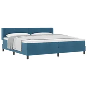Vidaxl Postelja z vzmetnico z vzglavjem Temno modra 200 x 200 cm Žamet