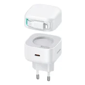 USAMS 35W USAMS GaN Power Delivery stenski polnilnik USB-C bele barve