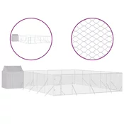 Vidaxl Zunanja pasja ograda s streho srebrna 10x10x2,5 m pocink. jeklo