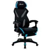 VINSETTO Igralni stol z ledveno oporo, ergonomski pisarniški stol z nastavljivo višino iz črne in modre tkanine, 65x65x119-129cm