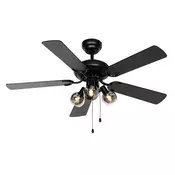 Stropni ventilator črn z lesnim potiskom 107,5 cm 3-luči z vlečnim stikalom - Mistral Vidro
