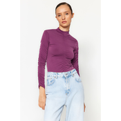 Trendyol Purple Slim Gathered Detailed Snap Snap Elastic Knitted Bodysuit