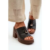 Womens eco leather slippers with platform and block, black Dafira
