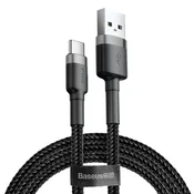 BASEUS Trpežen oplaščeni kabel USB–USB-C QC3, dolžina 0,5 m – črno-siv