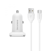 Borofone avtopolnilec s kablom - 2x USB z 2.4A USB C kablom - bel KP27928
