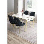 Hanah Home trpezarijski set Tia, sto i 4 stolice, bela ploca, zlatne noge, antracit tkanina Babyface