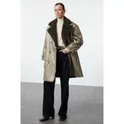 Trendyol Khaki Fur Collar Oversize Long Coat