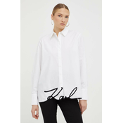 Pamucna košulja Karl Lagerfeld za žene, boja: bijela, relaxed, s klasicnim ovratnikom