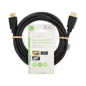 Nedis Hitri kabel HDMI 2.0 z Ethernetom/ 4K@60Hz/ pozlačeni konektorji HDMI-HDMI/ črn/ v razsutem stanju/ 3 m