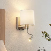 Lucande stenska svetilka Brinja, 45 cm, vrtljiva, svetilka za branje, E27 - Dnevna soba/jedilnica - satenast nikelj, bela - Tkanine/tekstil