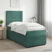 vidaXL Postelja boxspring z vzmetnico Temno zelena 100 x 200 cm Žamet
