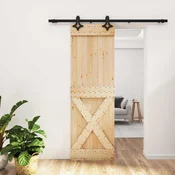vidaXL Drsna vrata Naravna in črna 70 x 210 cm Masiven borov les
