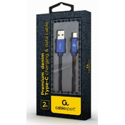 GEMBIRD CC-USB2J-AMCM-2M-BL Gembird Premium jeans (denim) Type-C USB cable with metal connectors, 2 m, blue