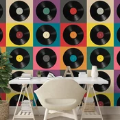 Tapeta retro vinilne plošče na barvnem ozadju - 294x198