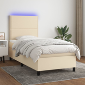 shumee Box spring postelja z vzmetnico LED krem 100x200 cm blago