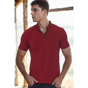 T8571 DEWBERRY ZIPPER MENS T-SHIRT-BURGUNDY-1