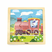 Drvena slagalica Viga Toys – Zeko strojovoda, 9 dijelova