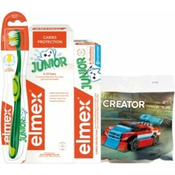 Elmex Junior paket - zobna pasta 50 ml, zobna ščetka, ustna voda 400 ml + komplet