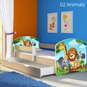 Djecji krevet ACMA s motivom, bocna sonoma + ladica 180x80 cm 02-animals