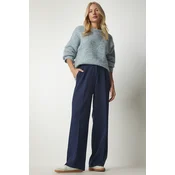 Happiness Istanbul Womens Navy Blue Palazzo Pants with Pocket
