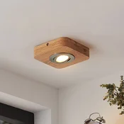 Lindby LED stropna svetilka Mikari, 14 cm, les, vrtljiva - Dnevna soba/jedilnica - Sodobni - svetel les, satenast nikelj