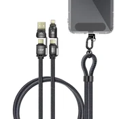 LINQ LinQ, Vrvica za okoli vratu 4 v 1 USB 5A USB-C 240W Lightning hitro polnjenje proti zapletanju, Črna, (5000277172)