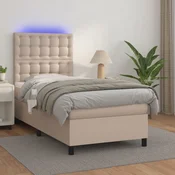 vidaXL vidaXL Box spring postelja z vzmetnico LED kapučino 80x200cm um. usnje, (20902440)
