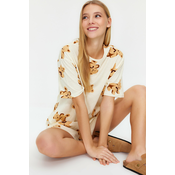 Trendyol Ecru 100% Cotton Teddy Bear Patterned Knitted Pajama Set