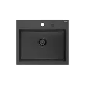 Mexen Oscar granitno pomivalno korito z eno posodo 580 x 490 mm, črna barva z belimi pikami, črn sifon - 6519581000-76-B