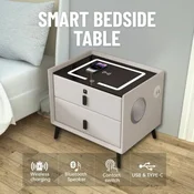Smania BedhubPro pametna nočna omarica z brezžičnim polnjenjem, LED osvetlitvijo in Bluetooth zvočnikom, moderna omarica s čitalcem prstnih odtisov