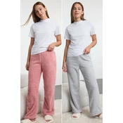 Trendyol Pink-Grey 2-Pack Plush Knitted Pajama Bottoms