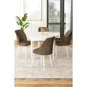 Hanah Home Set Trpezarijski sto i 4 stolice, Braon-beli