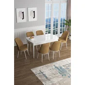 Hanah Home Set Trpezarijski sto i 6 stolica Han, Oker-beli