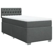 Vidaxl Box spring postelja z vzmetnico temno siva 90x200 cm blago