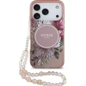 Guess IML Flowers Strap MagSafe Zadní Kryt pro iPhone 17 Pro Pink